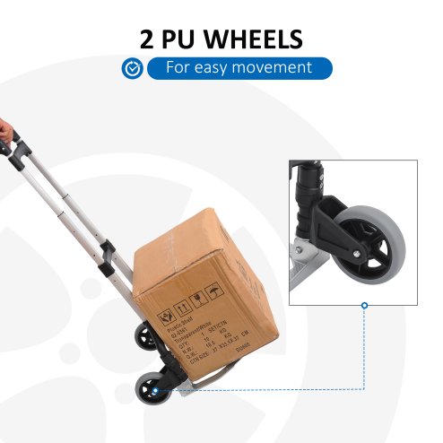 HOMCOM Aluminium Folding Hand Truck Trolley, Heavy Duty Foldable Sack Cart with Adjustable Telescoping Handle, 70KG Load Capacity