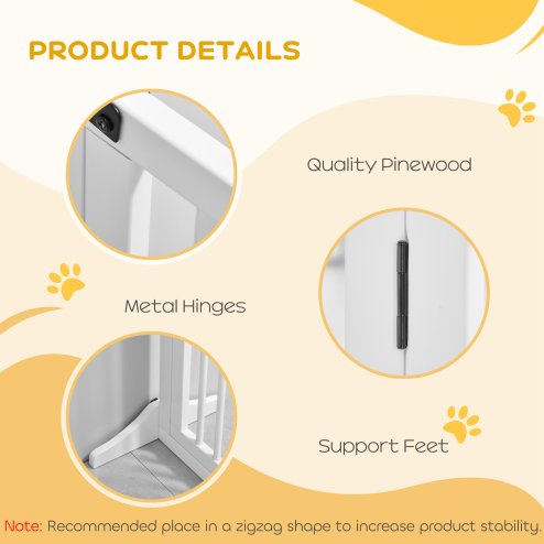 PawHut Wooden Dog Gate, Dog Fence Indoor, Freestanding Dog Barrier, Adjustable Lockable Fence with 3 Panels, 71H x 113-166W cm, White