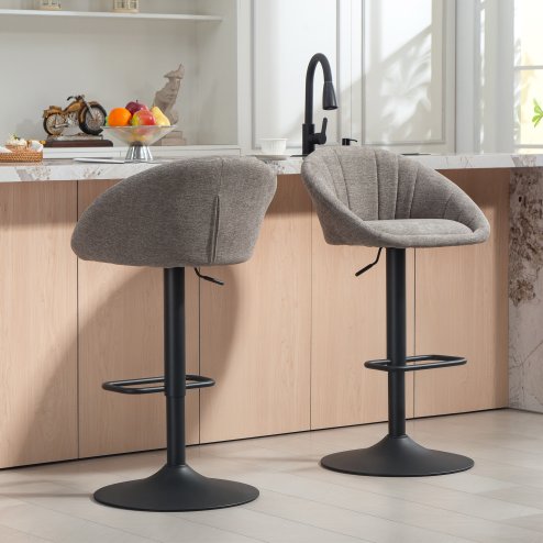 HOMCOM Bar Stools Set of 2, Swivel Barstools, Height Adjustable Breakfast Bar Chairs with Backrest and Footrest for Kitchen Island Counter, Dining Room, Grey