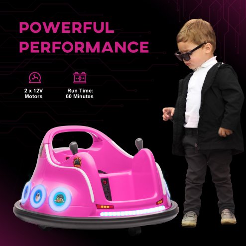AIYAPLAY Angry Bird Licensed 12V Kids Bumper Car, 360 Rotation Waltzer Car with Joysticks, Remote Control, Music USB LED Lights, for 3-5 Years Old - Pink