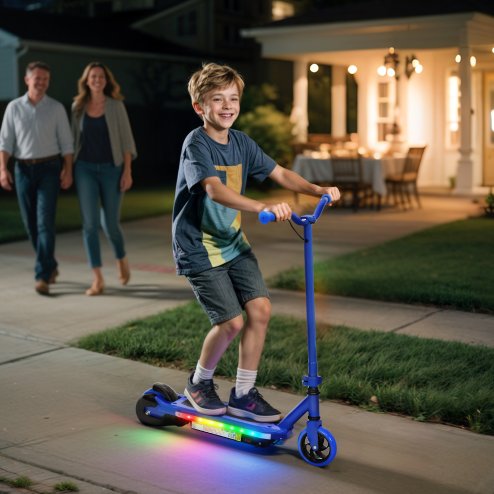 AIYAPLAY Electric Scooter for Ages 6-14 Years, with Colourful Light and Electric Brake, Electric Scooter E Scooter, Up to 10km/h, 8km, Blue