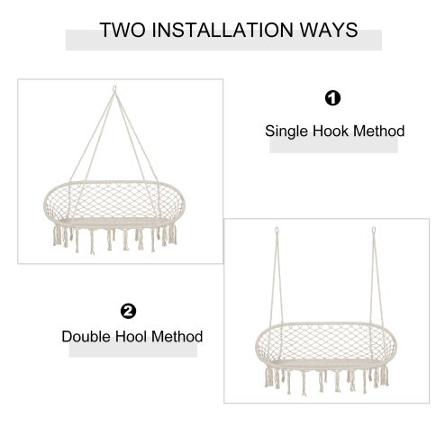 Outsunny 2-Seater Hanging Hammock Chair, Cotton-Polyester Blend Macrame Hanging Rope Chair with Metal Frame, for Patio, Garden, Balcony, Living Room, Cream White