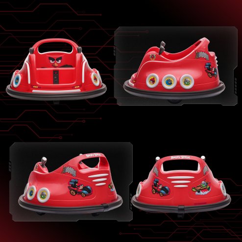 AIYAPLAY Angry Bird Licensed 12V Kids Bumper Car, 360 Rotation Waltzer Car with Joysticks, Remote Control, Music USB LED Lights, for 3-5 Years Old - Red