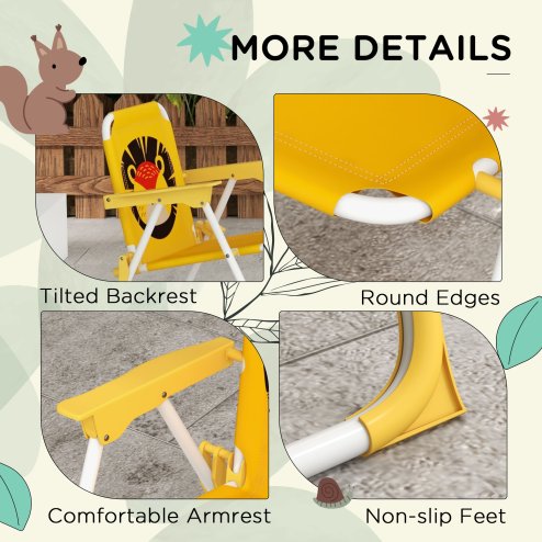 Outsunny Kids Bistro Set Children Table and Chair Set Garden Furniture Lion Themed 4 Pieces w/ Adjustable Parasol, Foldable Chairs for 2-5 Years - Yellow