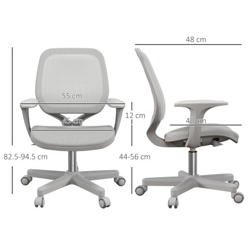 Vinsetto Office Chair, Breathable Mesh Swivel Desk Chair with Adjustable Height and  360 Degree Swivel Security Wheels for Home Office, Study, Grey