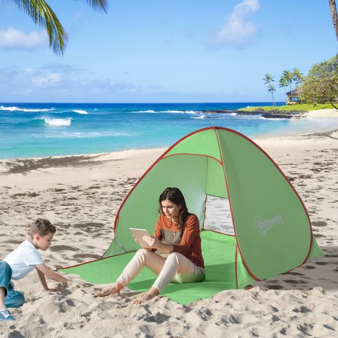 Outsunny Pop up Beach Tent, UV 30+ Sun Shelter with Carry Bag, 2x1.5m for 2-3 Person, Green