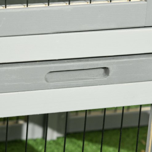 PawHut Rabbit Hutch Outdoor, Wooden Guinea Pig Hutch with Run, Openable Roof, Pull-Out Tray, Ramp for 1-2 Rabbits, 150 x 52.5 x 68 cm, Grey