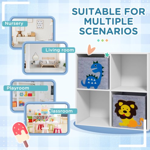 ZONEKIZ Toy Organiser, Children Storage Boxers with Two Non-Woven Fabric Drawers, Kids Toy Box Organiser Shelf for Bedroom, Playroom, Nursery - White