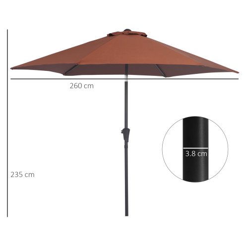 Outsunny 2.6M Garden Parasol Umbrella with Tilt and Crank, Outdoor Sun Parasol Sunshade Shelter with Aluminium Frame, Coffee