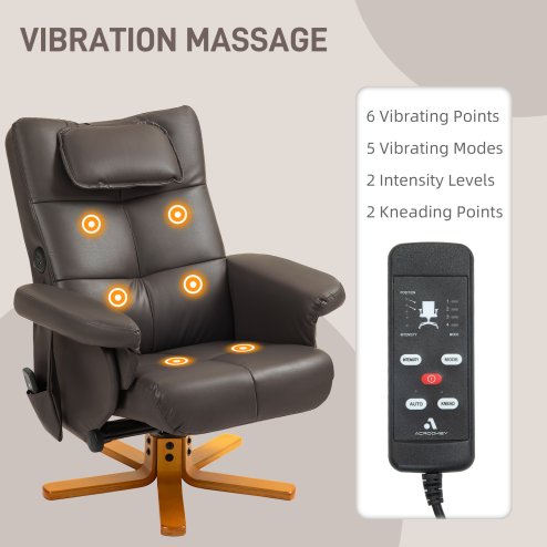 HOMCOM Massage Recliner Chair, PU Leather Upholstered Armchair with Adjustable Backrest,  Footrest, Remote Control, Hidden Storage and Charger for Living Room, Bedroom, Dark Brown