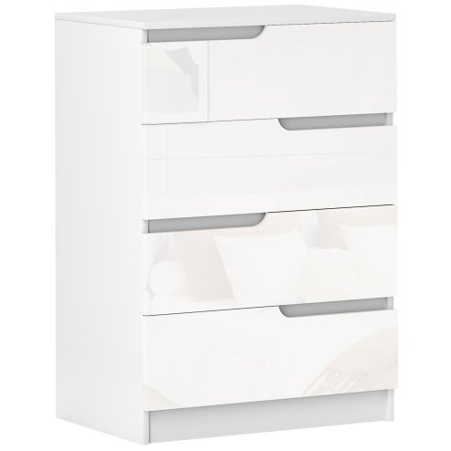 HOMCOM Modern Chest of Drawer with 4 Drawers, High Gloss Dresser for Bedroom, Living Room, 60 x 40 x 85cm, White