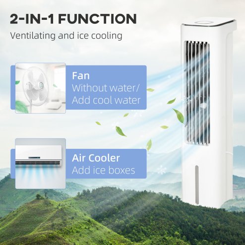 HOMCOM Evaporative Air Cooler, 5L Water Tank Oscillating Ice Cooling Fan with 3 Modes, 3 Speeds, 10H Timer, Detachable & Washable Filter, LED Display & Remote Control and Oscillation, White