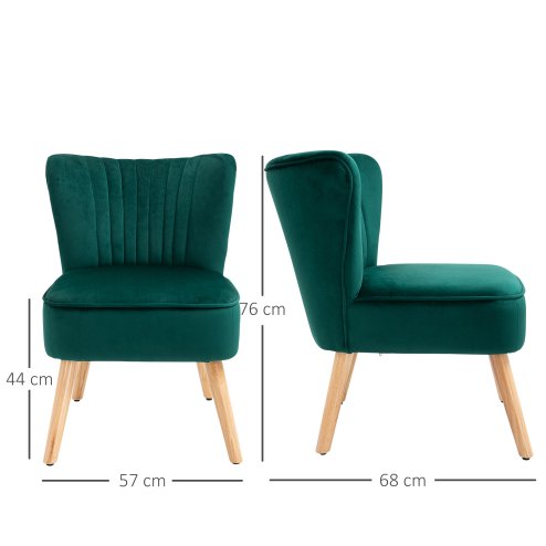 HOMCOM Velvet Accent Chair Occasional Tub Seat Padding Curved Back with Wood Frame Legs Home Furniture Green