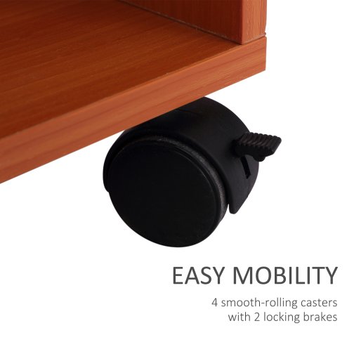 HOMCOM Computer Desk with Sliding Keyboard Tray, Mobile Home Office Desk, Study Table with Storage Shelves, PC Desk on Wheels, Cherry Wood Colour