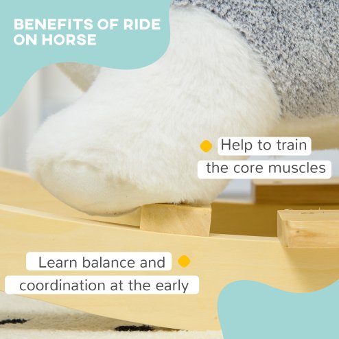 HOMCOM Husky Baby Rocking Horse for Toddlers, Plush Wooden Child Rocking Animal with Sound, Seatbelt, Gift for Ages 18-36 Months, Kids Ride-On Toy for Indoor Use - Grey