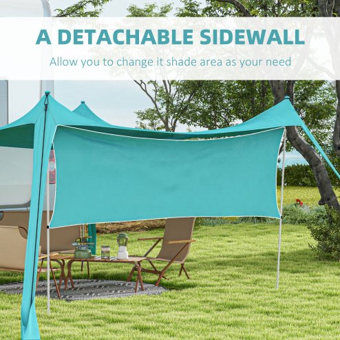 Outsunny Beach Tent, Sunshade Event Shelter with Detachable Sidewall, Reinforced Corners, Stability Poles and Carry Bag, for Camping, Trips, Fishing, Picnics, 3 x 3 m, Sky Blue