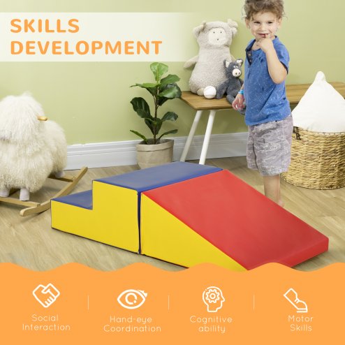 HOMCOM Soft Play Set, 2 Piece Kids Climb and Crawl Foam Play Activity Toys, Soft Play Equipment for Toddlers 12-36 Months, Red