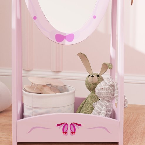 AIYAPLAY Kids Mirror Full Length with Storage Shelf, 360?? Rotating Standing Mirror for Bedroom, Kids Room, Nursery Room, Pink
