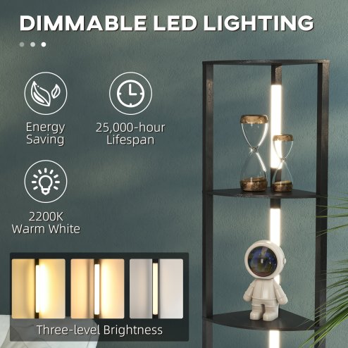 HOMCOM LED Floor Lamp with Shelves, 4 Layers Dimmable Modern Standing Lamp with 3 Brightness Levels and Foot Switch for Living Room, Bedroom, Office, Black