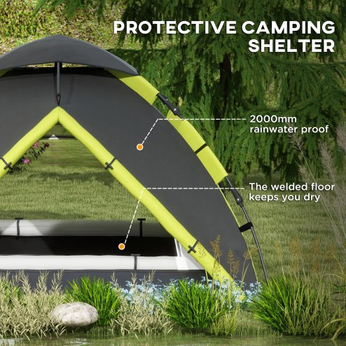 Outsunny Camping Tent, 3-4 Man Family Dome Tent, 2000mm Waterproof, with Carry Bag and Top Hook, for Fishing Hiking Festival, Quick Setup, Green