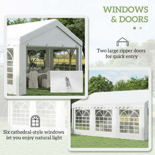 Outsunny 6m x 4m Marquee Party Tent, Heavy Duty Wedding Canopy with Sidewalls, Doors, Windows, Galvanised Garden Gazebo for Parties Events, White