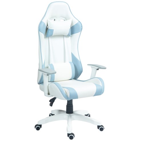 HOMCOM Gaming Chair, Racing Gamer Chair, Reclining Faux Leather Computer Chair with Headrest, Lumber Support, 3D Armrests, Adjustable Height, Swivel Wheels for Home Office, Light Blue