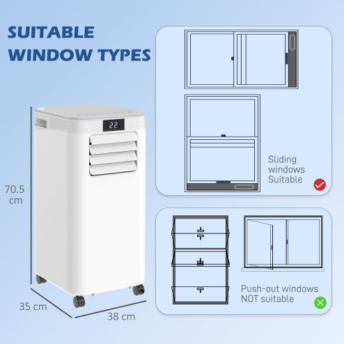 HOMCOM 8000 BTU Air Conditioning Unit, 2.3KW 3-in-1 Portable Air Conditioner, Dehumidifier, Cooling Fan with Remote Control, Digital Display, 2 Speeds, 24H Timer, Window Venting Kit, 18m²