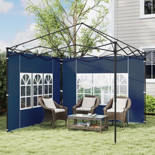 Outsunny Gazebo Side Panels with Window for 3x3(m) or 3x6m Gazebo Canopy, 2 Pack Sides Replacement, Blue
