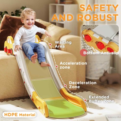AIYAPLAY Kids Slide, Indoor Toddler Sofa Slide with Extended Length for Bed, Stairs, Easy to Assemble and Store, Yellow