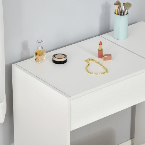 HOMCOM Dressing Table with Flip-Up Mirror and Cushioned Stool, Makeup Vanity Desk with Hidden Compartments and Storage Drawer, Convertible Writing Table for Bedroom, White