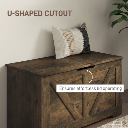 HOMCOM 100L Storage Chest, Storage Trunk with 2 Safety Hinges and U-shaped Cut-out Pull, Organiser Box for Living Room, Entryway, 80 x 40 x 45 cm, Rustic Brown