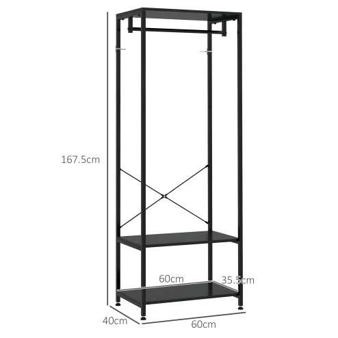HOMCOM Coat Rack, 2-in-1 Clothes Stand with Shoe Storage, 168cm Free Standing Hall Tree with Hanging Rail and 2 Storage Shelves for Hallway, Entryway, Bedroom