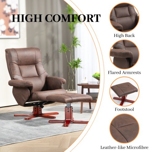 HOMCOM Recliner Chair with Footstool, Upholstered Armchair with Adjustable Backrest, Leisure Lounge Chair for Living Room, Bedroom, Dark Brown