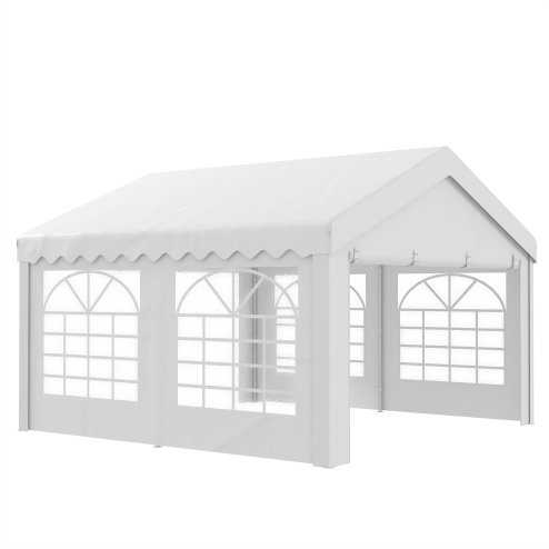 Outsunny 4m x 4m Marquee Party Tent, Heavy Duty Wedding Canopy with Sidewalls, Doors, Windows, Galvanised Garden Gazebo for Parties Events, White