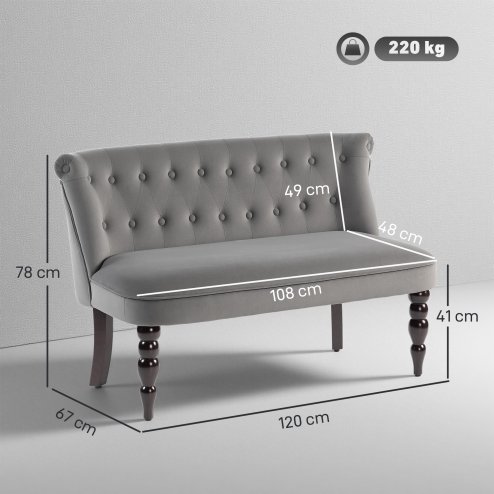 HOMCOM Loveseat with Wood Frame, Compact 2 Seater Sofa, Button Tufted Chaise Lounger with Carved Legs, Vintage Design for Bedroom Living room, Charcoal Grey