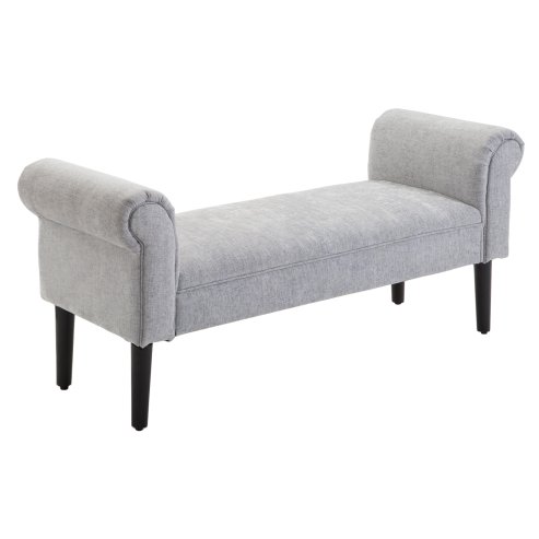 HOMCOM Bed End Bench, Window Seat, Linen Chaise Lounge Sofa with Arm and Wooden Legs for Bedroom, Living Room, Grey