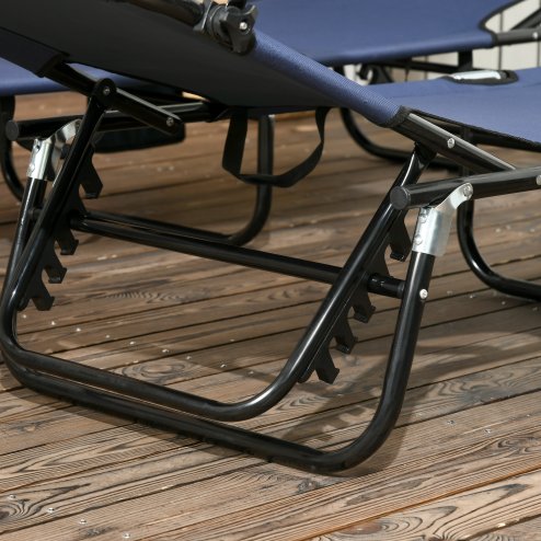 Outsunny 2 Piece Folding Sun Loungers with Canopy, Adjustable Recliner Garden Chairs with Side Pocket, Steel Frame and Breathable Mesh for Outdoor, Pool, Beach, Garden, Dark Blue