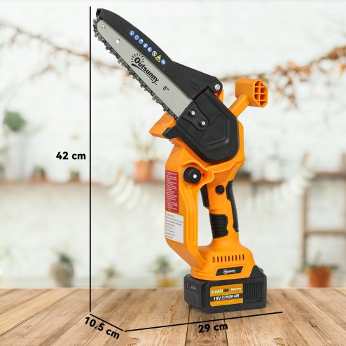 Outsunny Mini Chainsaw Cordless, 8 Inch Electric Chainsaw with 2 x 4000mAh Batteries, Brushless Motor and Safety Lock for Tree Trimming, Garden, Wood Cutting, Orange