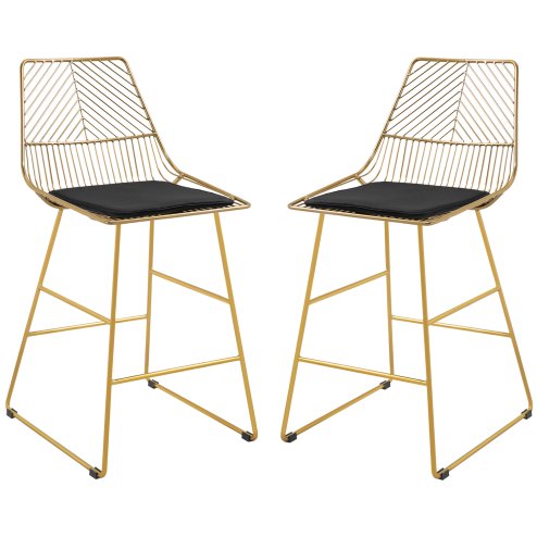 HOMCOM Set of 2 Bar Stools, Modern Counter Height Breakfast Bar Chairs with Wire Metal Frame for Kitchen, Dining Room, Gold
