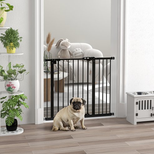 PawHut Dog Gate Stair Gate Pressure Fit Pets Barrier Auto Close for Doorway Hallway, 74-94cm Wide Adjustable, Black