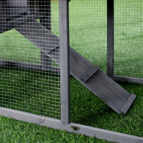 PawHut Wooden Rabbit Hutch Outdoor, Double Tier Guinea Pig Hutch, Small Animal House Water-Resistant Roof Ramp 147 x 54 x 84 cm, Grey