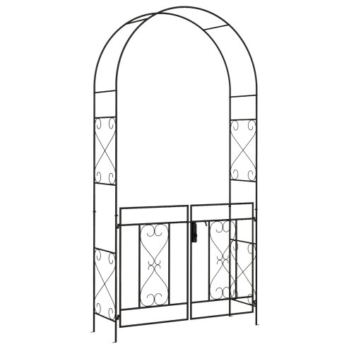Outsunny Outdoor Garden Arch with Double Gates, Metal Garden Arbor for Climbing Plants, Roses, Vines, Wedding Arch for Outdoor, 114L x 36W x 232H cm, Black