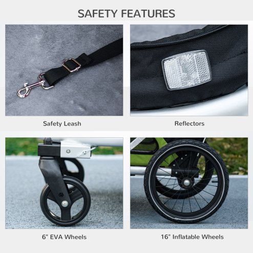 PawHut Dog Bike Trailer Dog Stroller 2 in 1 Foldable with Aluminium Frame, Quick-Release Wheels, Safety Leash, Anti-Slip Mat, Hitch Coupler, Reflectors, Flag, for Medium Dogs - Green