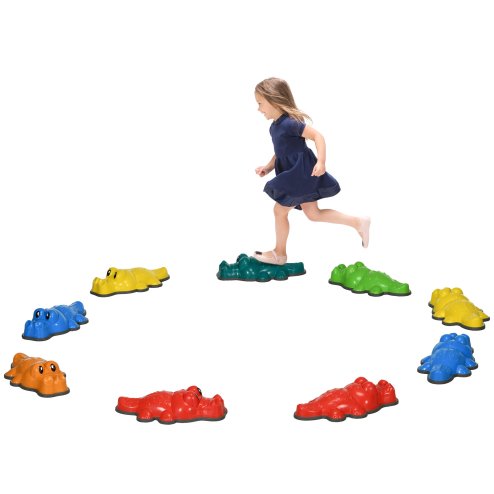 ZONEKIZ Kids Stepping Stones, 9PCs Balance River Stones, Crocodile-Designed Sensory Toy with Anti-Slip Edge, Indoor Outdoor Obstacle Courses, Stackable