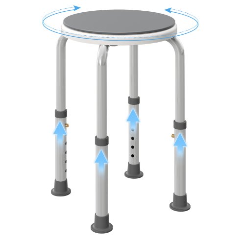 HOMCOM 360° Swivel Seat Bath Shower Stool, Adjustable Height Shower Chair with Aluminium Frame Non-Slip Feet Chair Safe Support Home Assistance, Grey