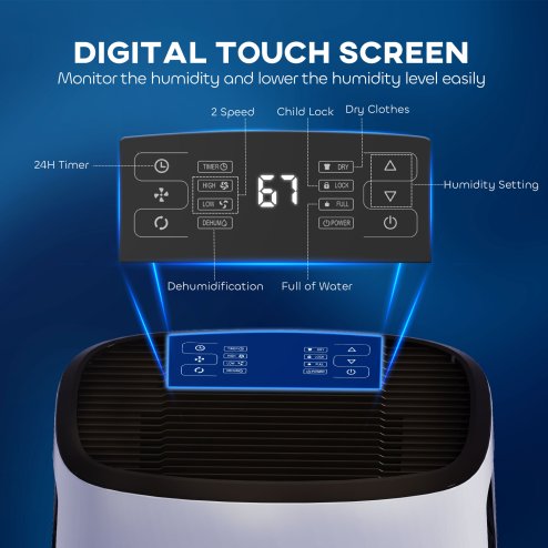 HOMCOM 16L/Day Dehumidifier with 3.7L Water Tank, 24H Timer On/Off, Digital Humidity Display, Dehumidifier for Home Damp, Bedroom, Condensation, Mould, Laundry Drying, White