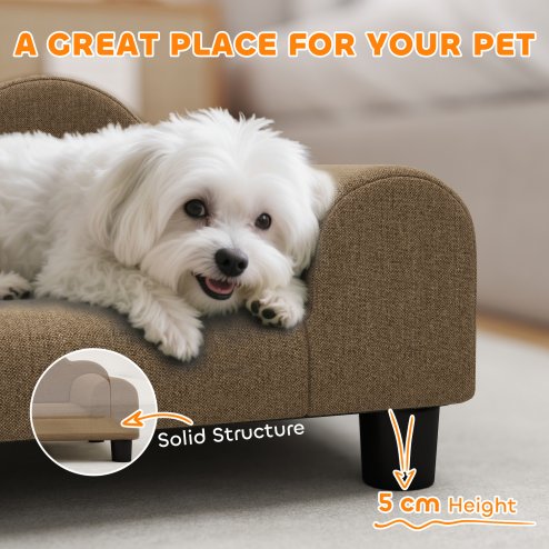 PawHut Dog Sofa Bed, Elevated Cat Sofa with Backrest and Armrest, Breathable Pet Lounge for Indoor Small Dogs, Brown