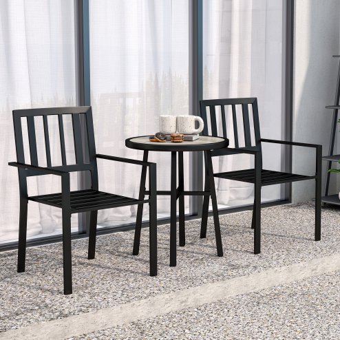 Outsunny 3 Piece Patio Bistro Set, Garden Dining Set with Plastic Top, 2 Stackable Chairs, Galvanised Steel Frame, Outdoor Dining Set for Balcony, Deck, Grey