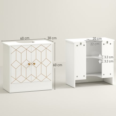 HOMCOM Under Sink Bathroom Cabinet, Under Sink Cabinet with Adjustable Shelf and Open Compartment for Basin with or without Pedestal, 60 x 30 x 60cm, White