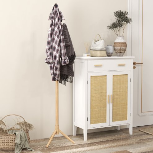 HOMCOM Coat Rack, Freestanding Coat Stand with 8 Hooks and Wooden Frame for Clothes, Bags, Hat Stand for Entryway, Hallway, Bedroom, Living Room